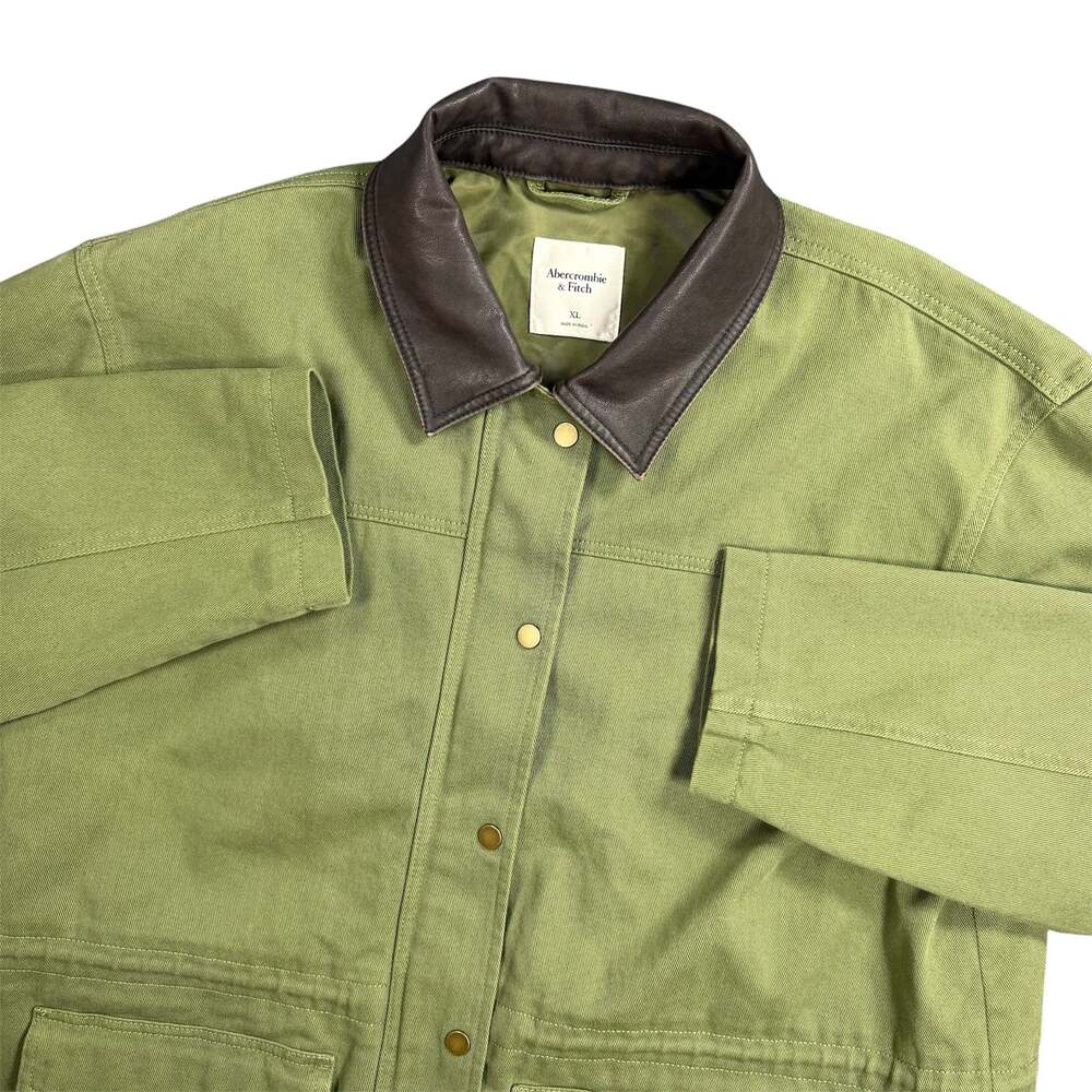 Abercrombie & Fitch Men's XL Olive Green Canvas Utility Jacket Faux Leather
